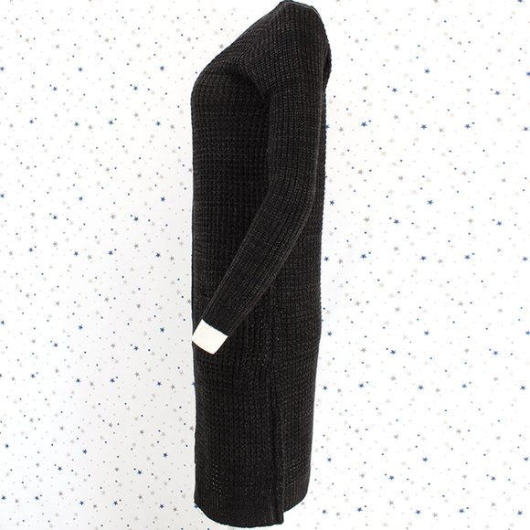 Black Charcoal Waffle Knit Duster Long Sweater Cardigan - Picture 4 of 7